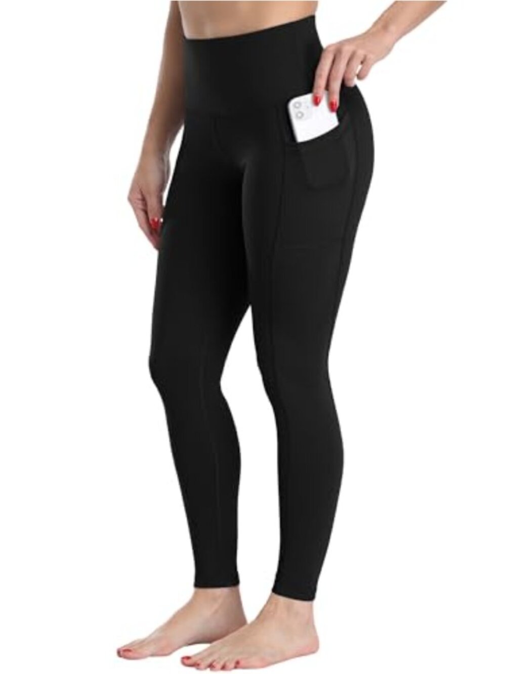 Women's Fleece-Lined High Waist Ankle Leggings with Pockets 4-Way Stretch